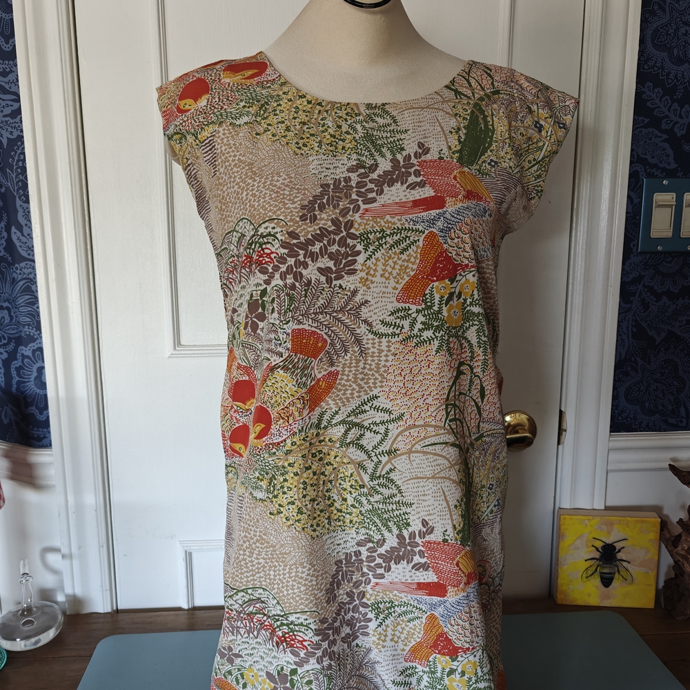 Bontrue Floral Bird Print Shift Dress - casual, summer, boho, work - Sz Lg